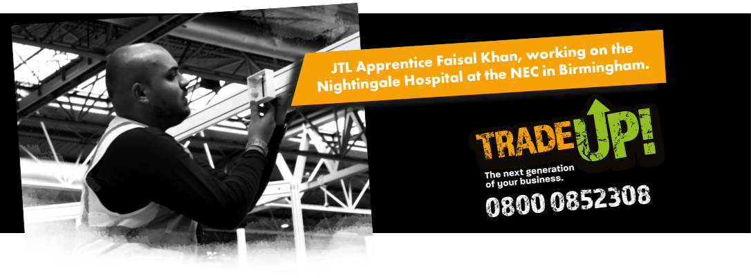 JTL Apprentice Faisal Khan working on the Nightingale Hospital at the NEC Birmingham